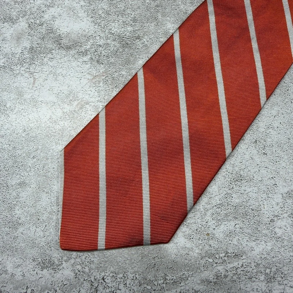 Brooks‎ Brothers 100% Silk Tie Mens OS Orange Striped USA Made Necktie 56x3.75